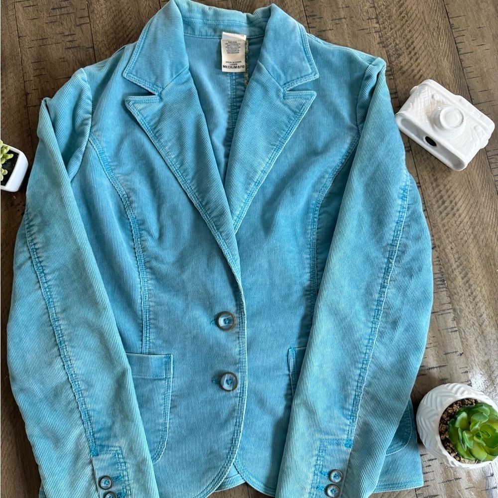 Vintage retro Faded Glory Blue Corduroy Blazer Classic Tailored Fit - Picture 1 of 8